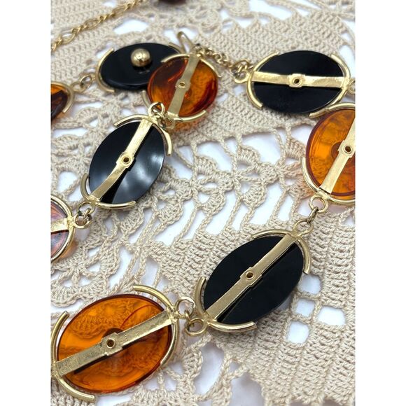 VTG 70s MOD Hippie Lucite Acrylic Women's Belt Faux Tortoise Gold Tone Boho - Picture 2 of 8